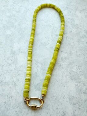 Lime Jade Beaded Charm Necklace With Carabiner Closure